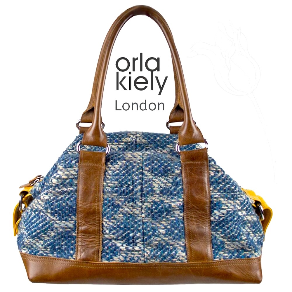 ORLA KEILY Tweed with Brown & Mustard Leather Trim Large Satchel Bag